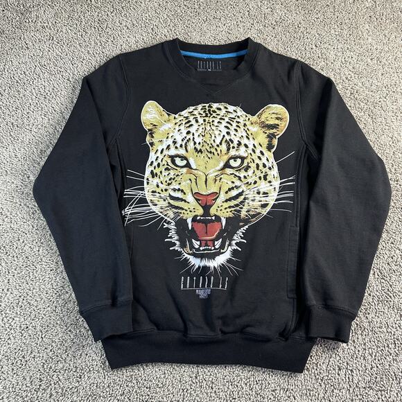 Entree LS Sweatshirt Mens Small Black Leopard Face Graphic Crewneck Streetwear - Picture 2 of 11